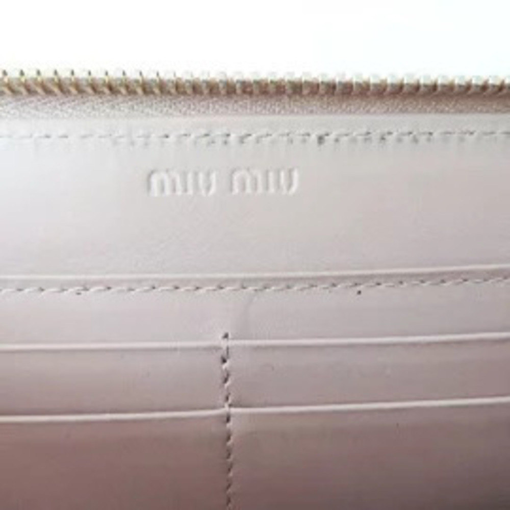 Miu Miu Long Wallet Embossed Leather Round Zipper Beige Cream - Picture 5 of 6